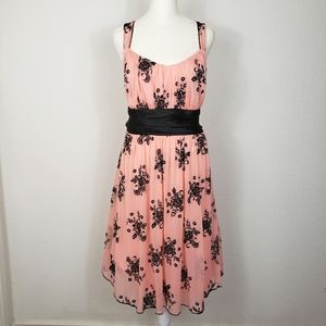 Trixxi peach black floral fit and flare bow dress plus size 1X